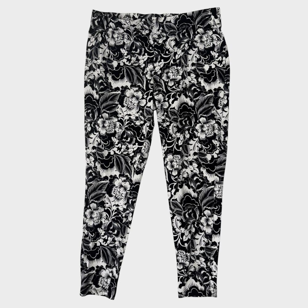 Cato 18W 20W Black White Floral Pants Cotton Spandex Pull On Leggings